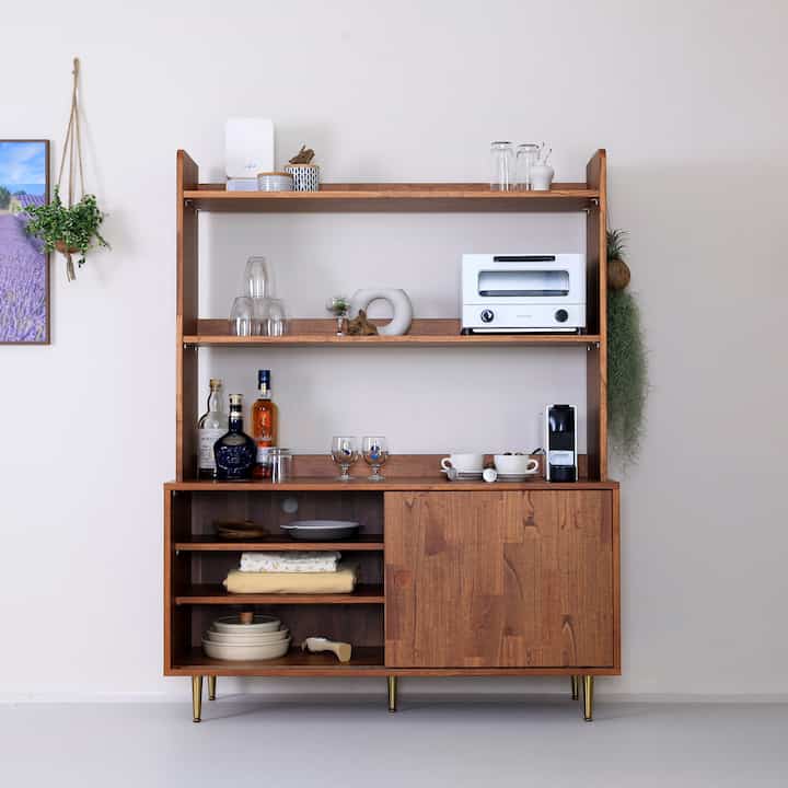 Loble 引き戸 無垢材 キッチン収納キャビネット 幅120cm