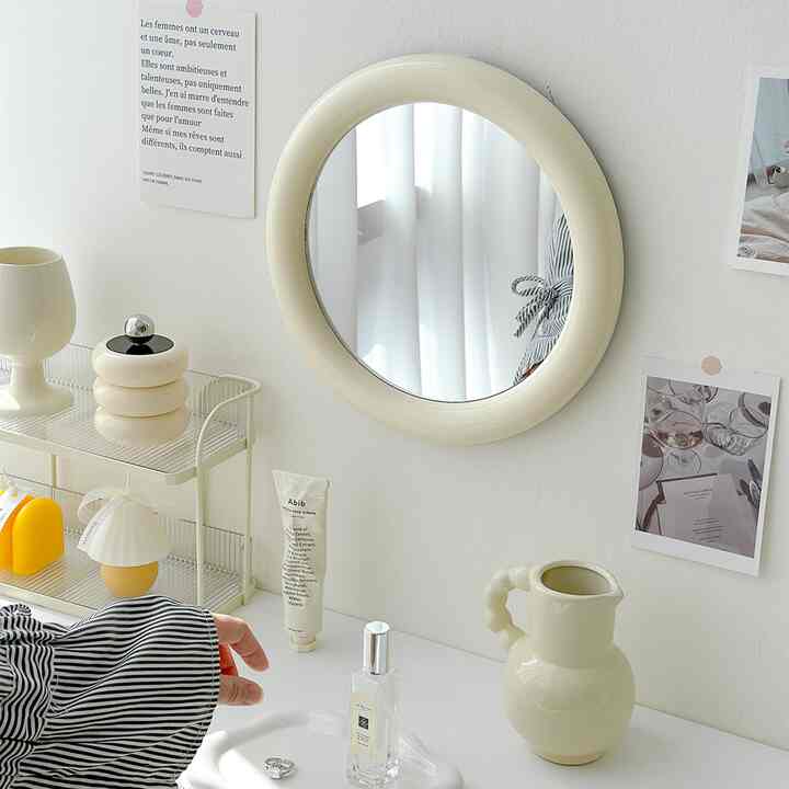 モダンラウンドフレーム円形ミラー壁掛け化粧台用［3色］