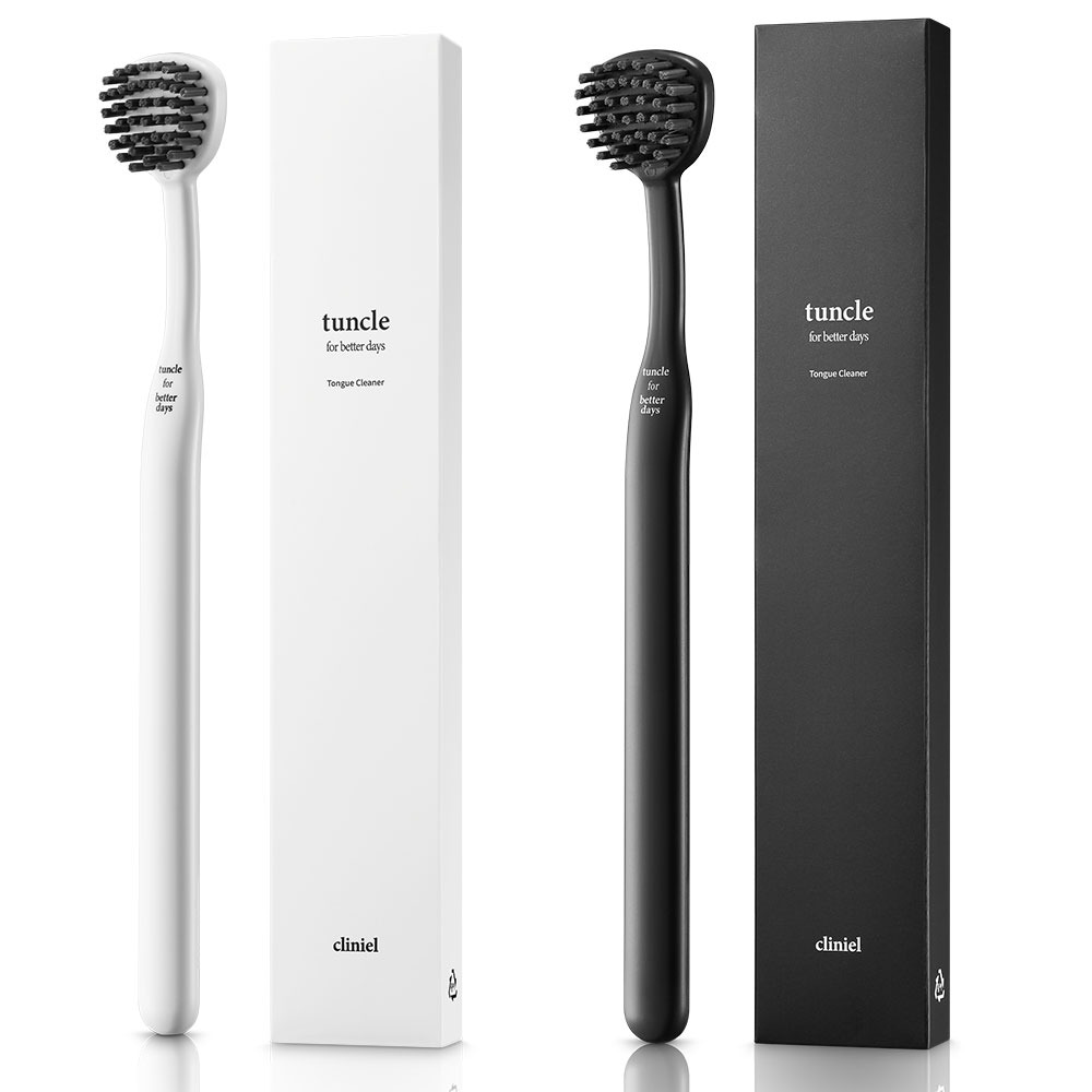 크리니엘 텅클 브러쉬 혀클리너 바이오플라스틱, 2개, 브라이트 화이트+차콜 그레이