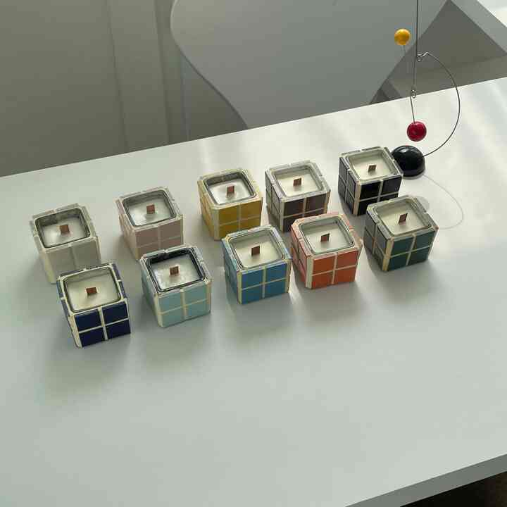 キューブ ウッド キャンドル［10色］