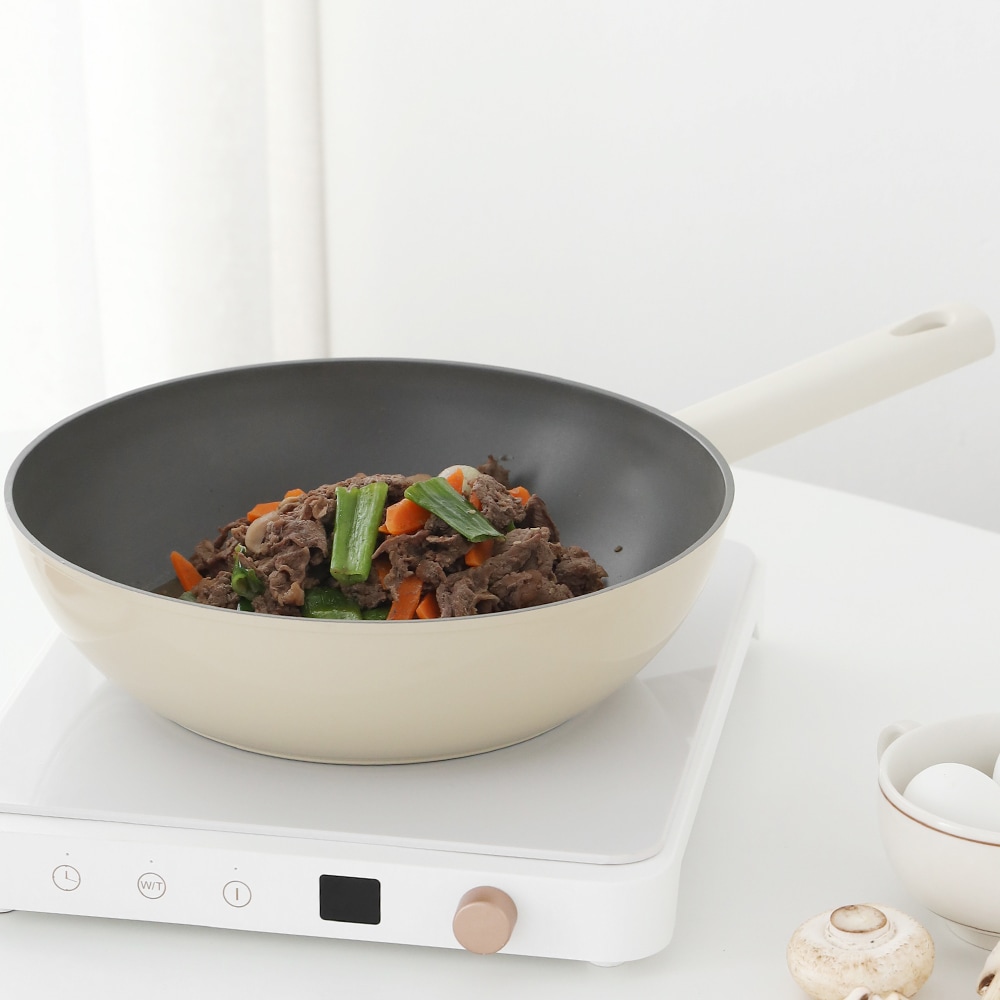 오늘의집 리빙스토리 코지 크림 IH 풀 인덕션 궁중팬 웍 28cm