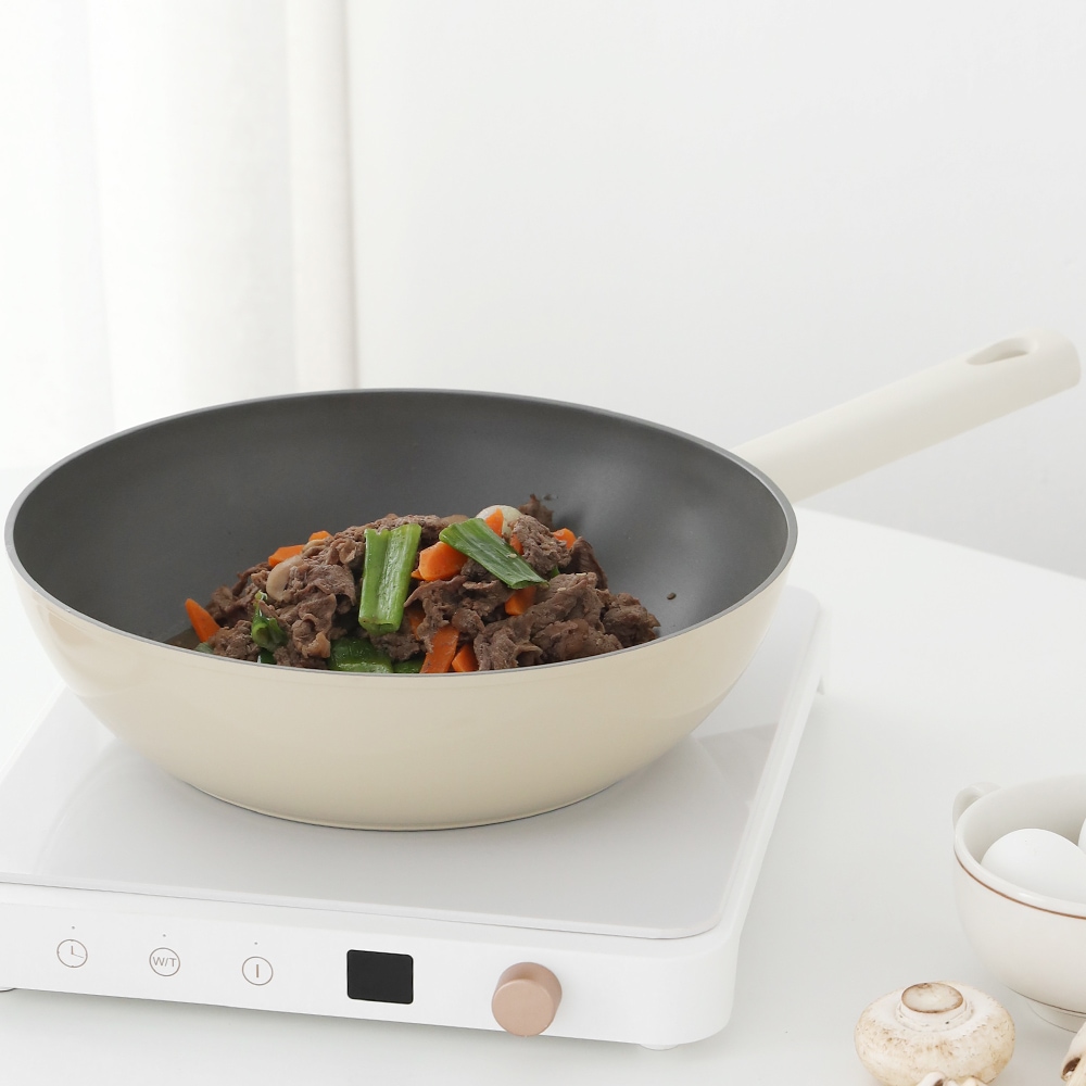 리빙스토리 코지 크림 IH 풀 인덕션 궁중팬 웍 28cm