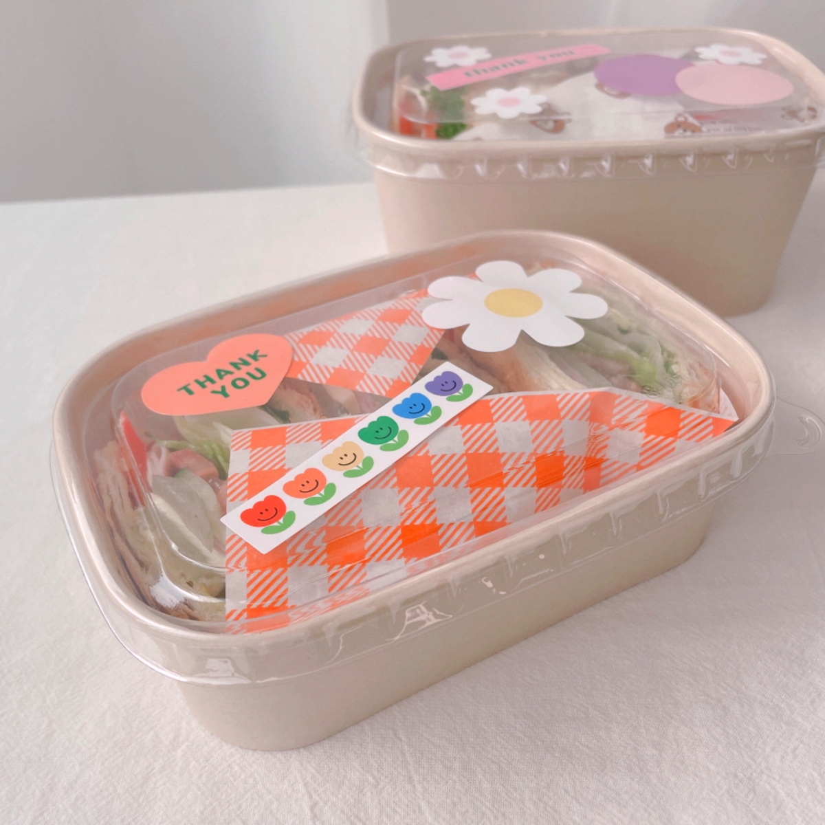 제이든앤루시 튼튼한 일회용 포장 용기 크라프트 샌드위치 케이스 샐러드 김밥 떡 포장 용기