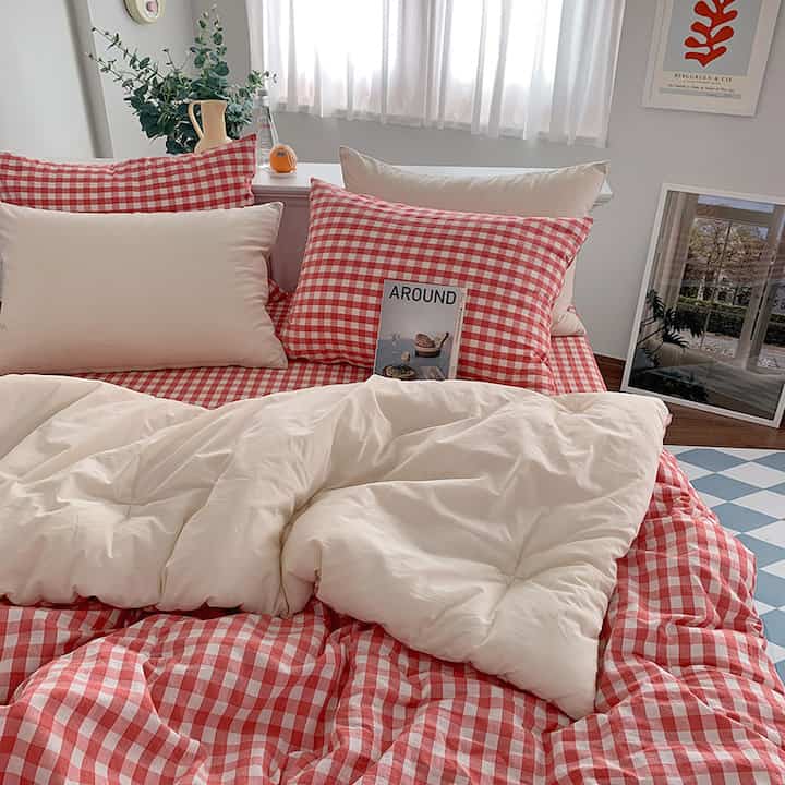 メロウ レッドチェック 掛け布団セット