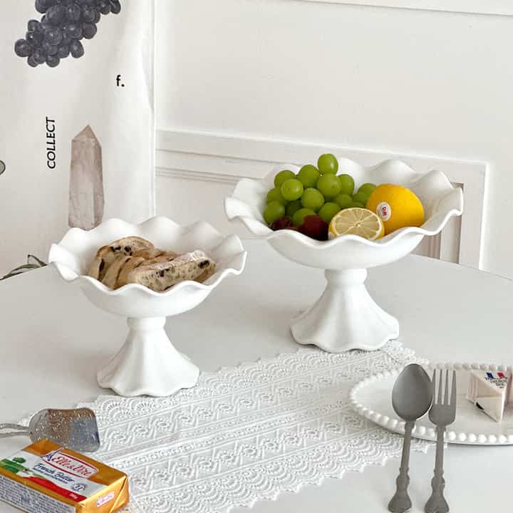 Fluted Ceramic Pedestal Tray