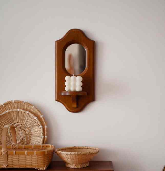 ヴィンテージウッド 壁掛けミラー＆キャンドルスタンド