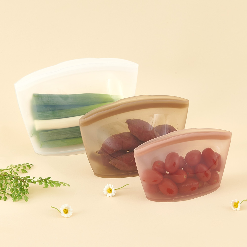 퍼기 다다살림x콜라보마켓 국내생산 3중 밀폐 실리콘 지퍼백 3P세트(이유식/찜기/식품보관 겸용)