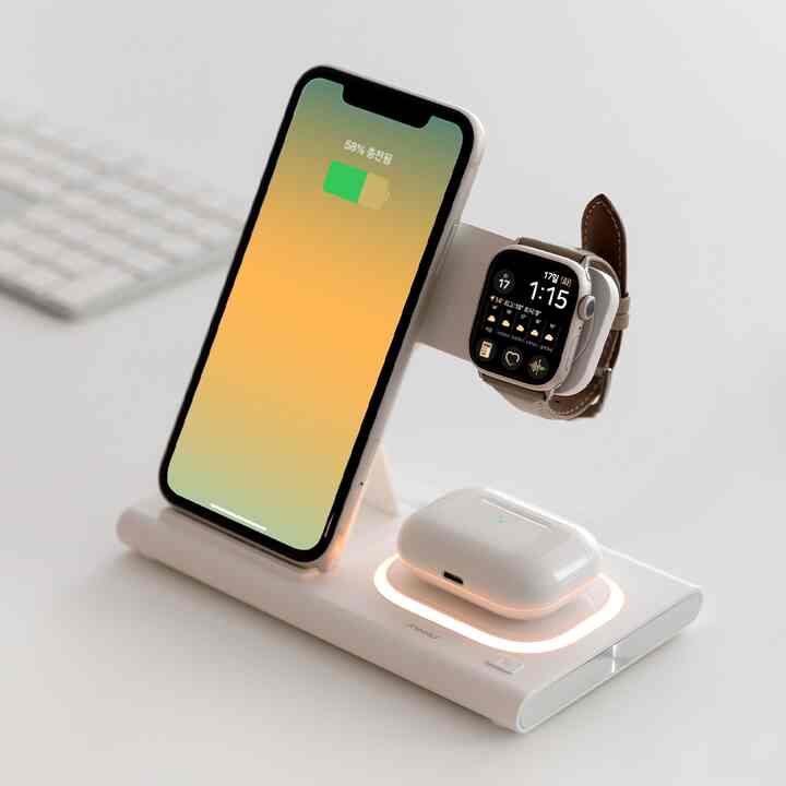 23W フラットスクエア 3in1 ワイヤレス充電器 スタンド