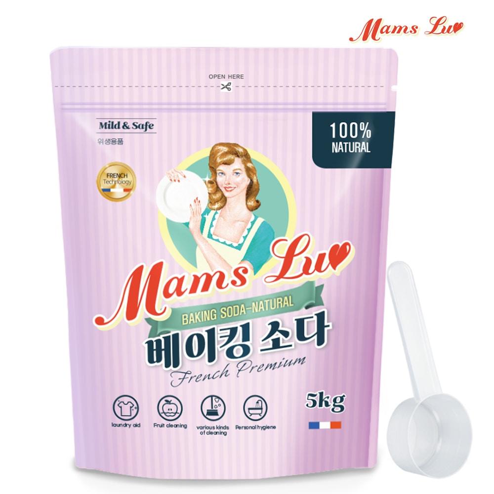 오늘의집 맘스럽 베이킹소다 파우치 5kg + 스푼 1개 프렌치 프리미엄 1등급원료 과일야채세척세제