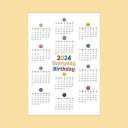 2024 해피투데이 연간 캘린더 A5 포스터 EverydayBirthday