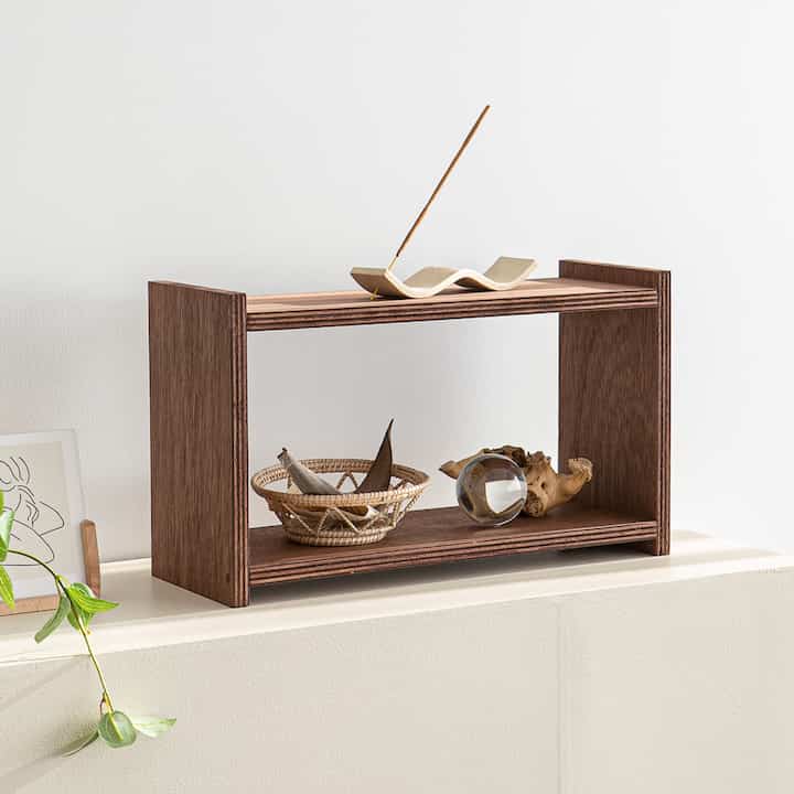 ラワン 2段 ウッド ミニ シェルフ