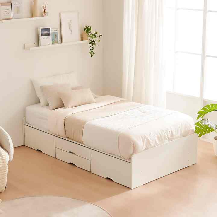 カルモ ヘッドレス 2段 引き出し4個付きベッドフレーム［2サイズ］