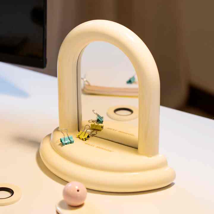 クリームセラミック スタンドミラー