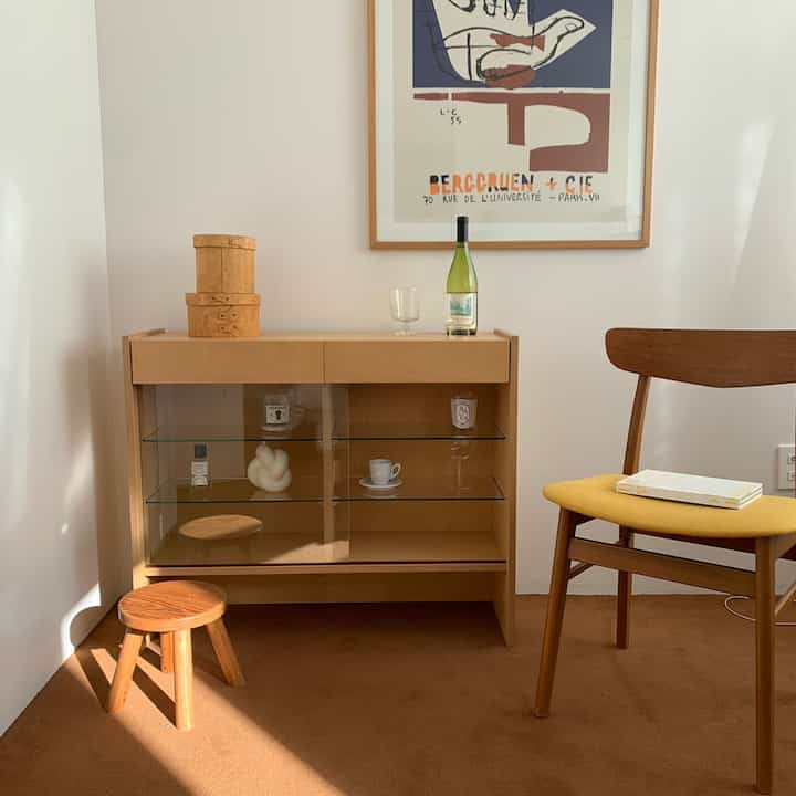 Glass cupboard S ウッド ガラス キャビネット［3色］