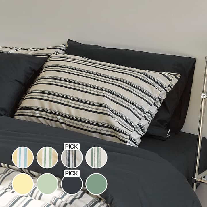 ストライプ 綿100% 枕カバー 50x70cm 2枚セット［8色］