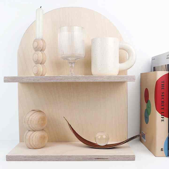 ウッド アーチ型 ラウンド 2段 壁掛けシェルフ