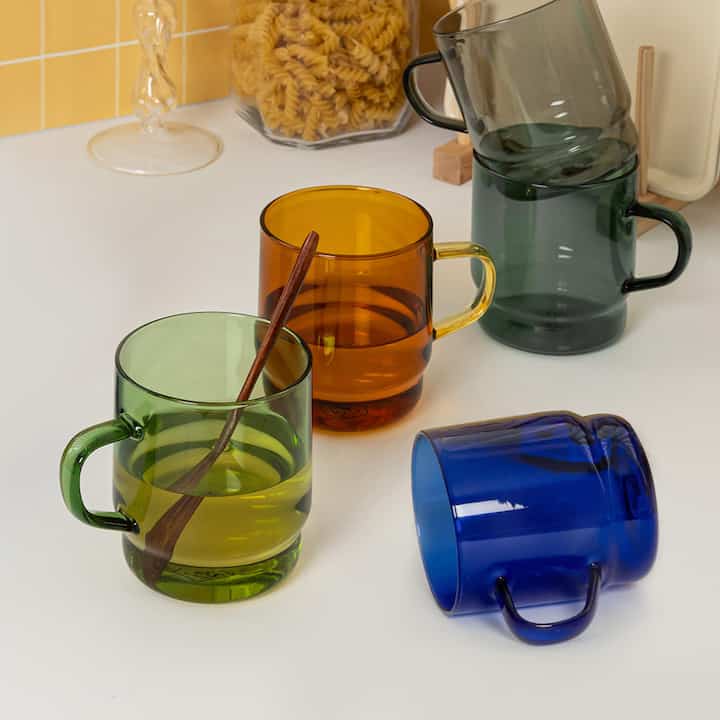 Stackable Colored Glass Mug Set of 2