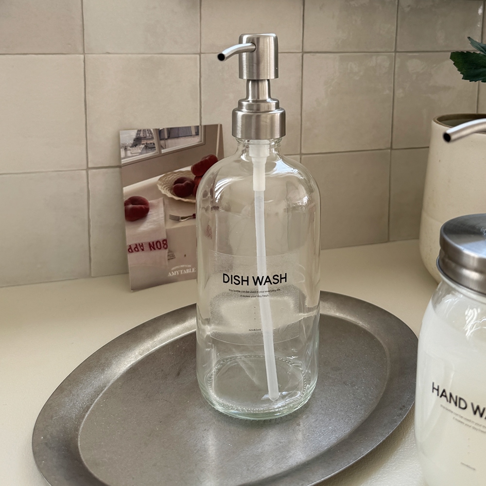 뉴앤룩 원형 유리 디스펜서 / 주방세제통 유리병 500ml