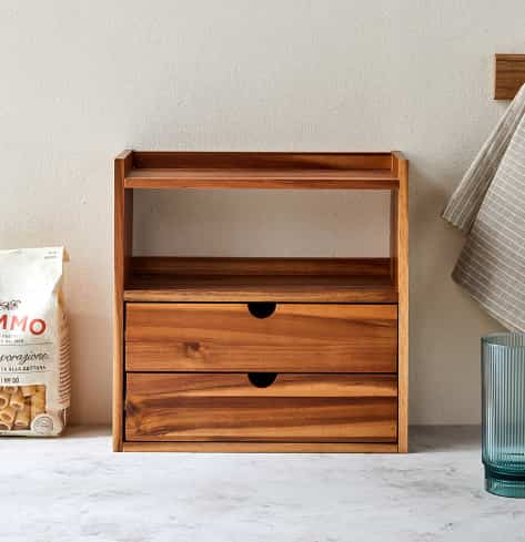 アカシア キッチン 多用途 2段 保管箱