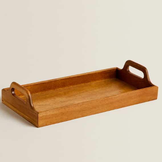 ハンドル付きウッドトレイ