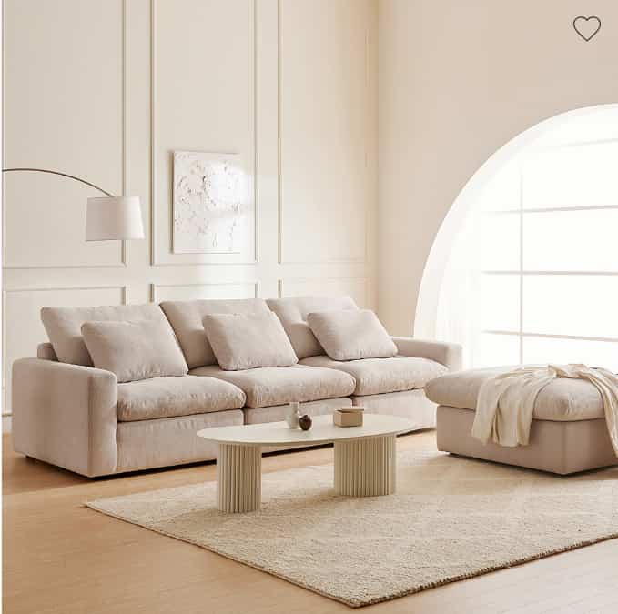 Comfort 4人掛けファブリックソファ オットマン付き