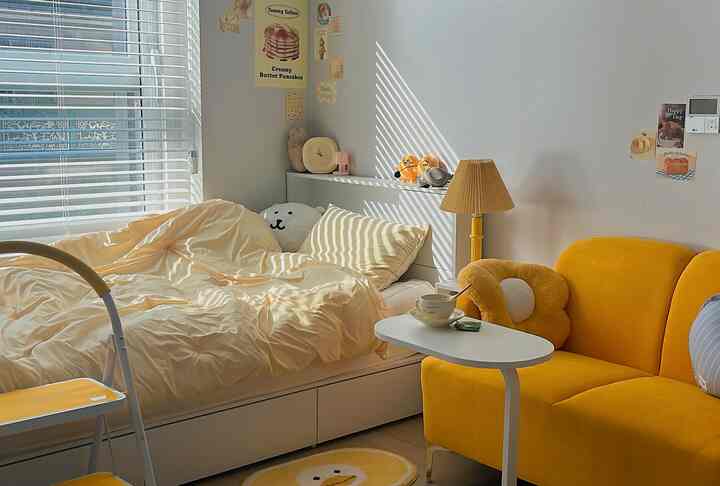 🇰🇷 エッセイ漫画家の1R：黄色を散りばめてかわいいインテリア💛