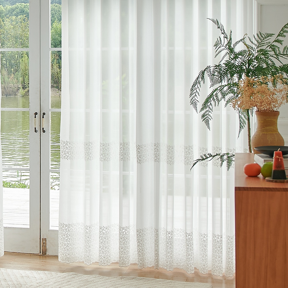 뷰하우스 피오레 쉬폰 커튼 아일렛 나비주름 핀 거실 창문 커텐 