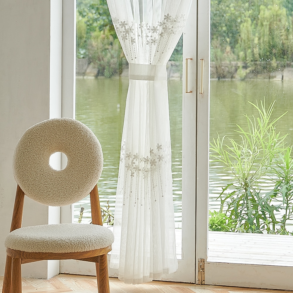 뷰하우스 이음선없는 플라워가든/피오레 쉬폰 레이스 거실 창문 커튼 