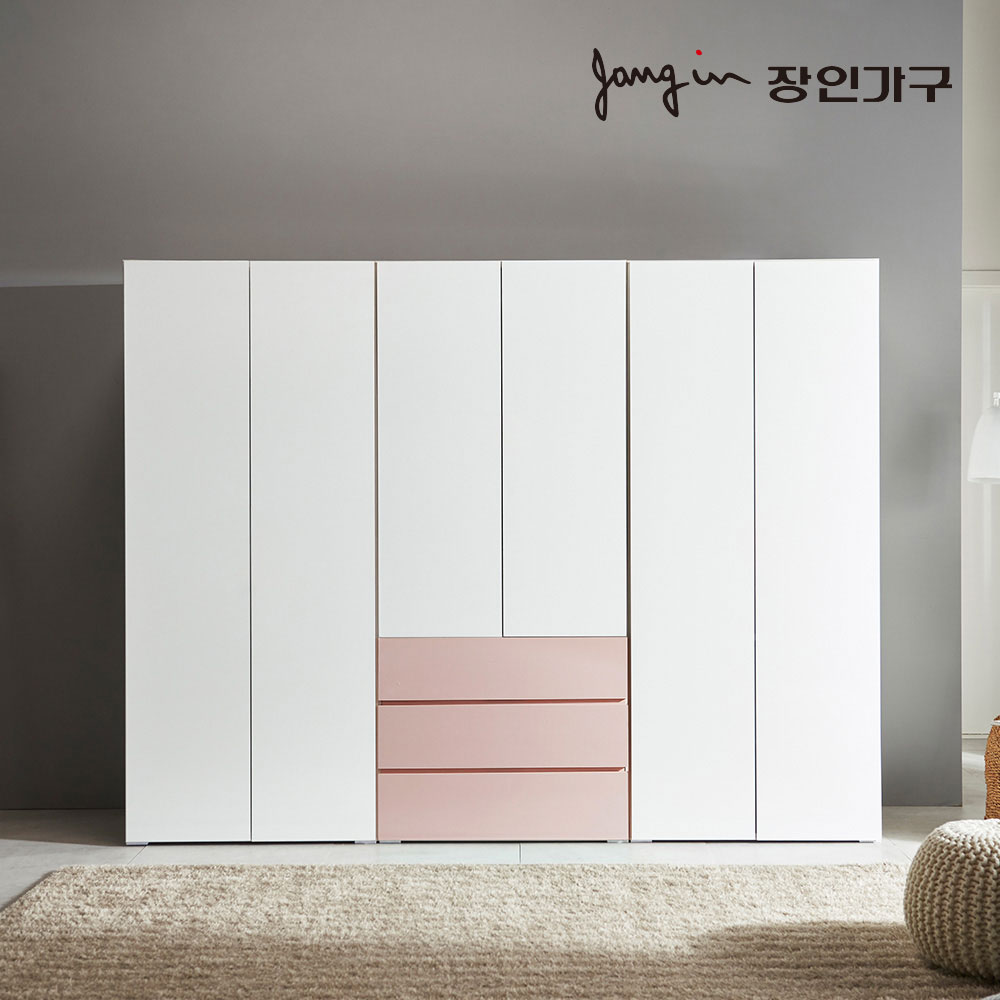 장인가구 비쥬얼 터치 3단서랍 2400 옷장 