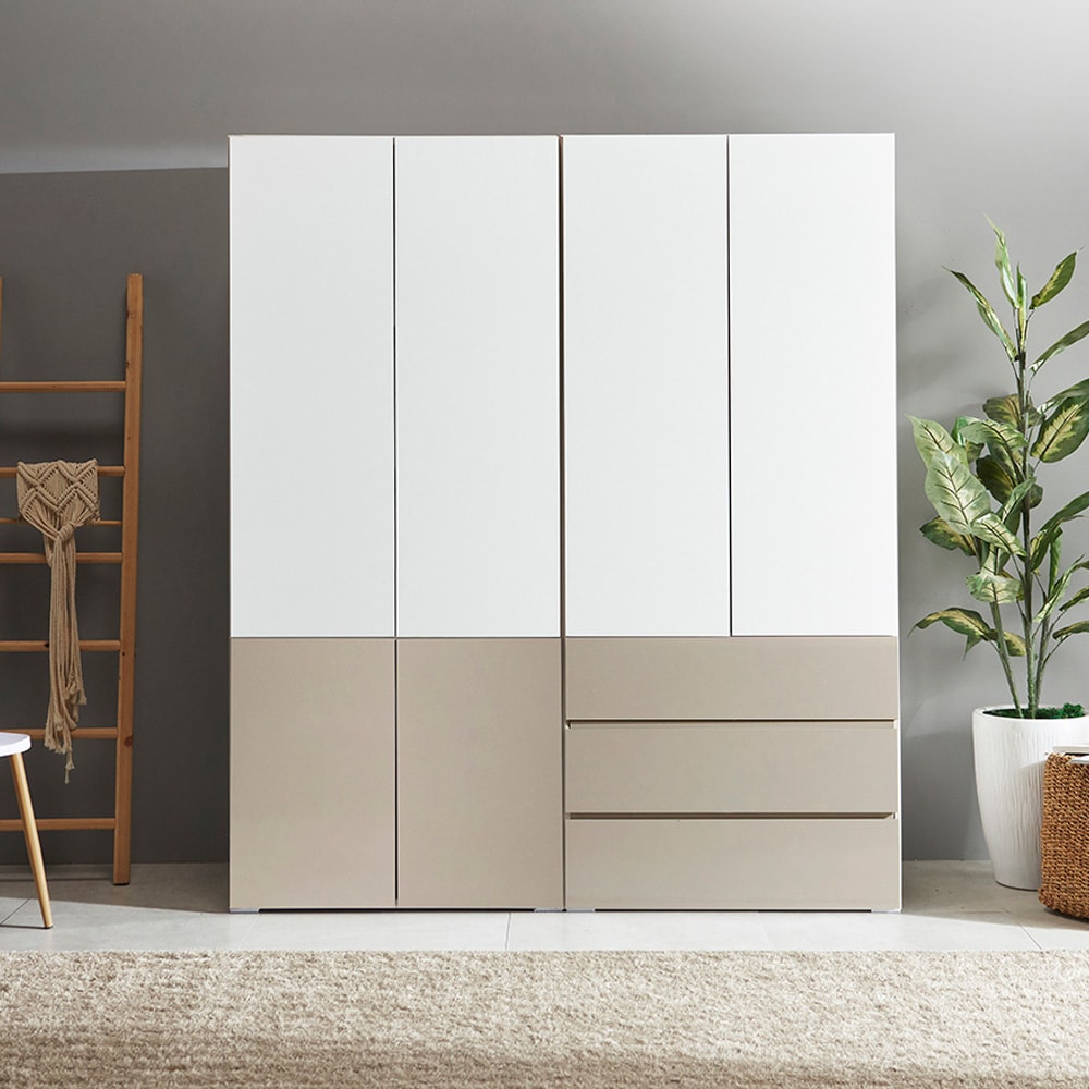 장인가구 비쥬얼 터치 4도어 3단서랍 1600 이불 옷장 