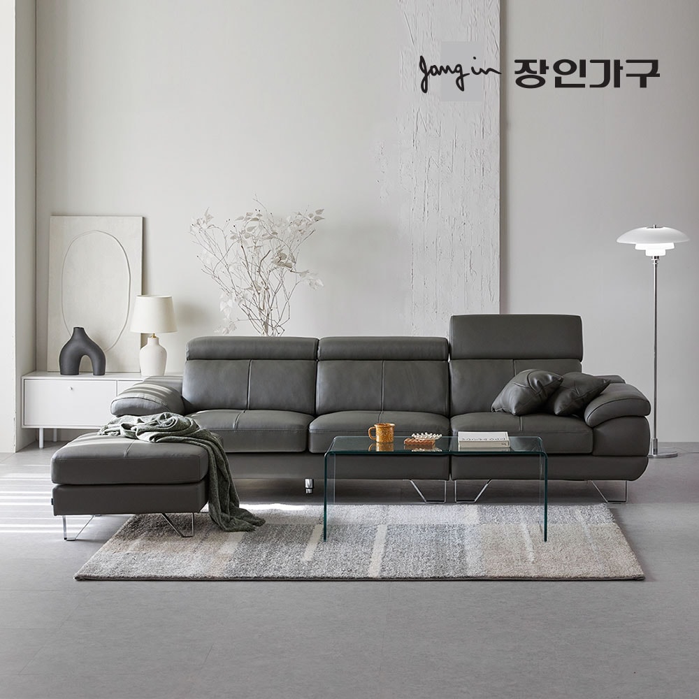 장인가구 베스테 천연면피 가죽 4인 소파+스툴 
