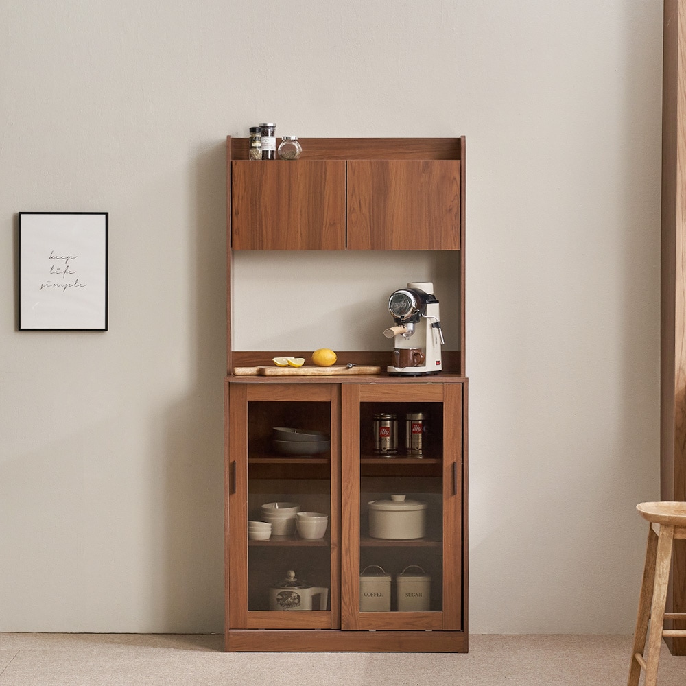 [신상품] 장인가구 아망드 슬라이딩 800 유리 주방 수납장 홈카페장 상부장세트