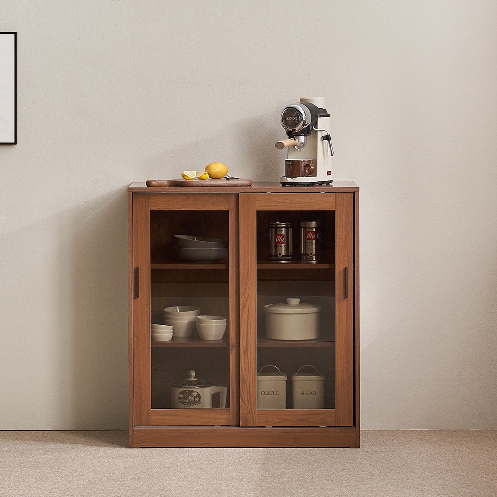 [신상품] 장인가구 아망드 슬라이딩 800 유리 주방 수납장 그릇 장식장 홈카페장