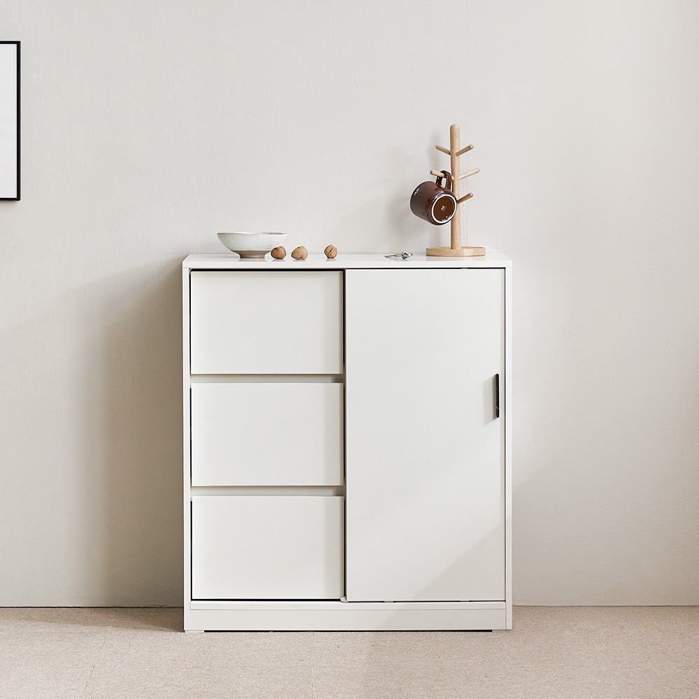 [신상품] 장인가구 아망드 슬라이딩 800 3단서랍 주방 수납장 그릇 장식장 홈카페장