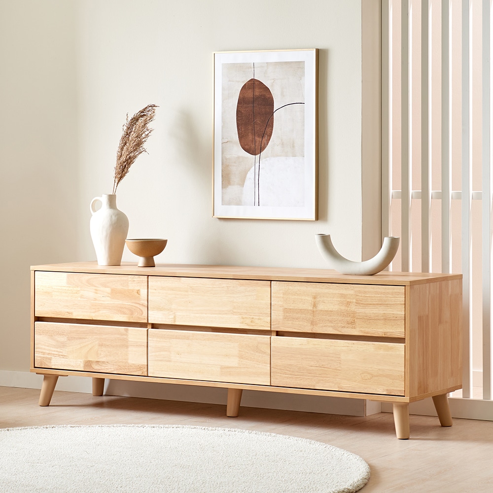 퍼니하우스 앨리스 2단 서랍 고무나무 원목 거실장 1500 tv장식장 