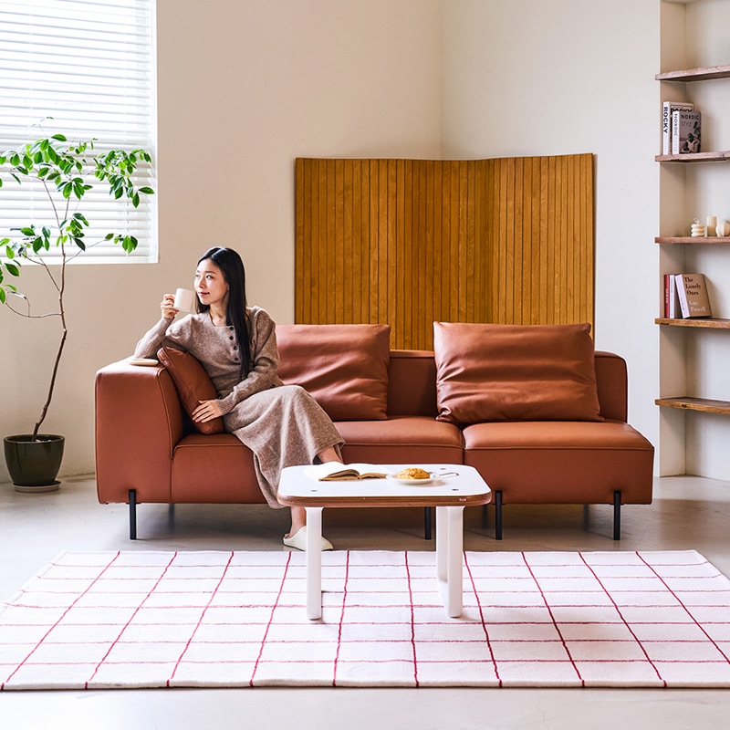 다우닝 포네 3인 오픈 모듈 전체 내추럴가죽 소파+스툴 