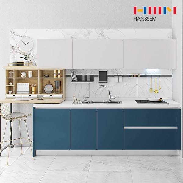 한샘 밀란 200 모노네이비 주방 싱크대 시공 - 기본/ㄱ자/3.5-3.7m이하 