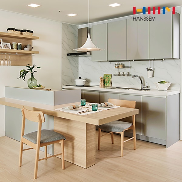 한샘 밀란 퓨어그레이 주방 싱크대 시공 - 기본/ㅡ자/3.1-3.5m이하 