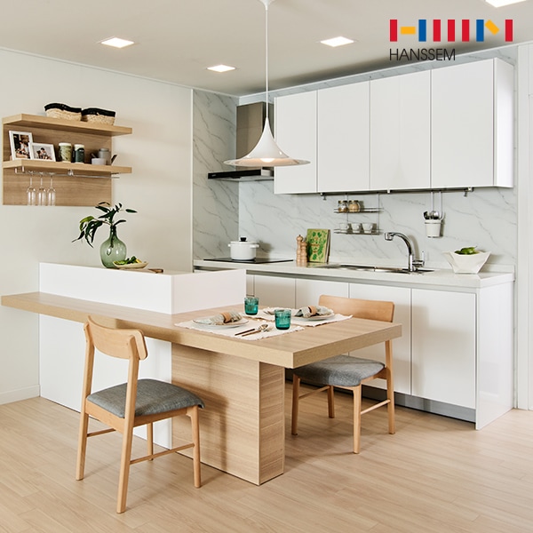 한샘 밀란100 퓨어화이트 키친 리모델링 - 기본/ㄱ자/3.5-3.7m이하 