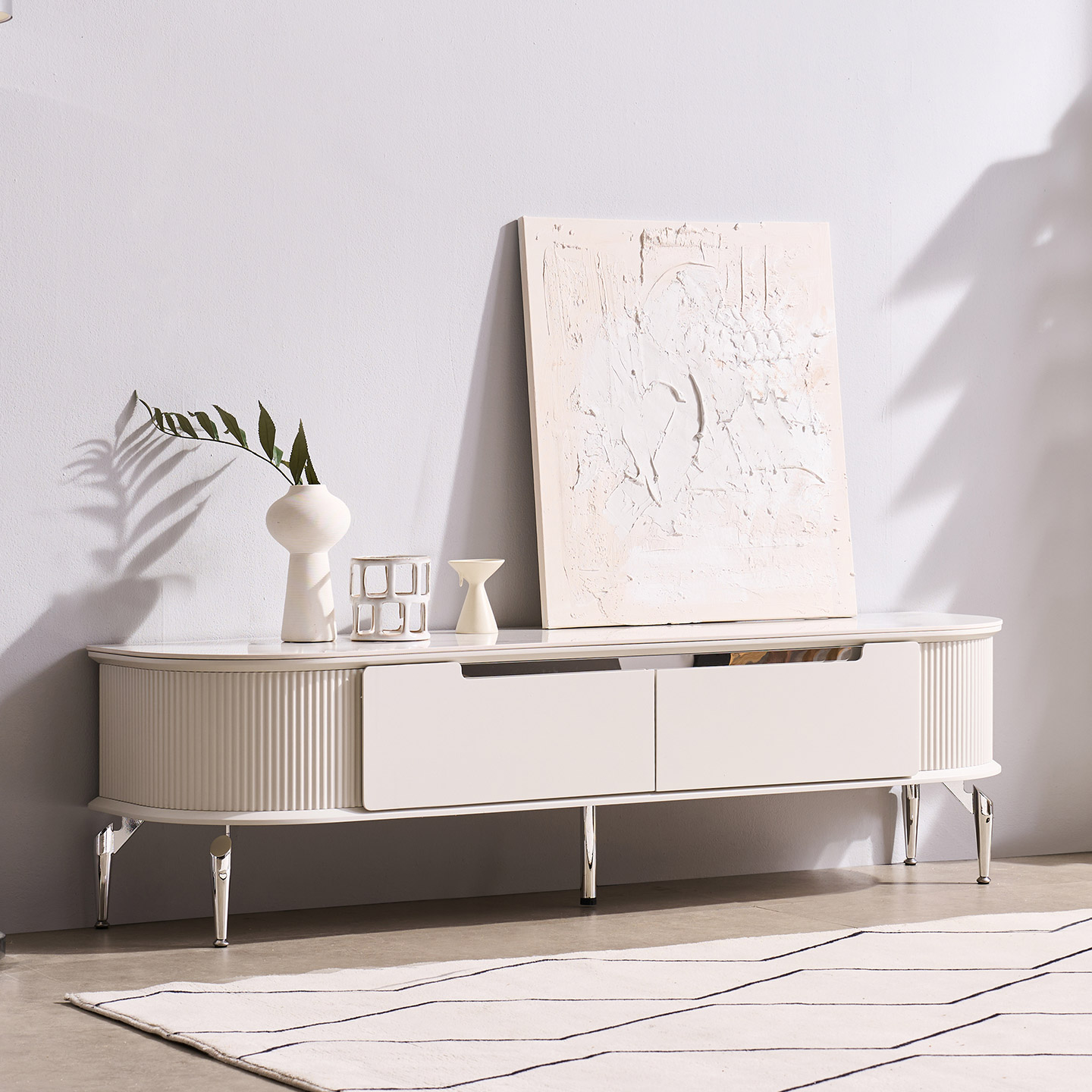 잉글랜더 아이린 라운드 템바보드 세라믹 높은거실장 TV다이 1400 