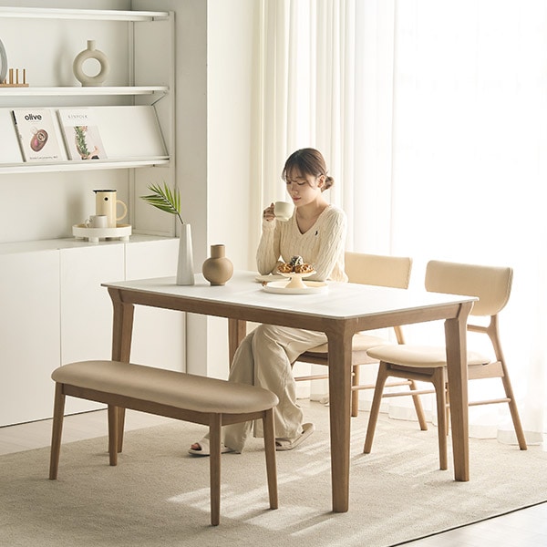 스칸디아 최종가 21.4만 / 멜리토 포세린 통세라믹 4인용 원목 1400 테이블식탁세트 