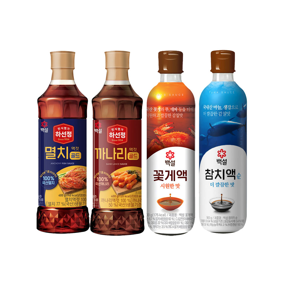 CJ제일제당 백설 액젓 x4종(까나리400g+멸치400g+꽃게액500g+참치액순더깔끔한맛500g)