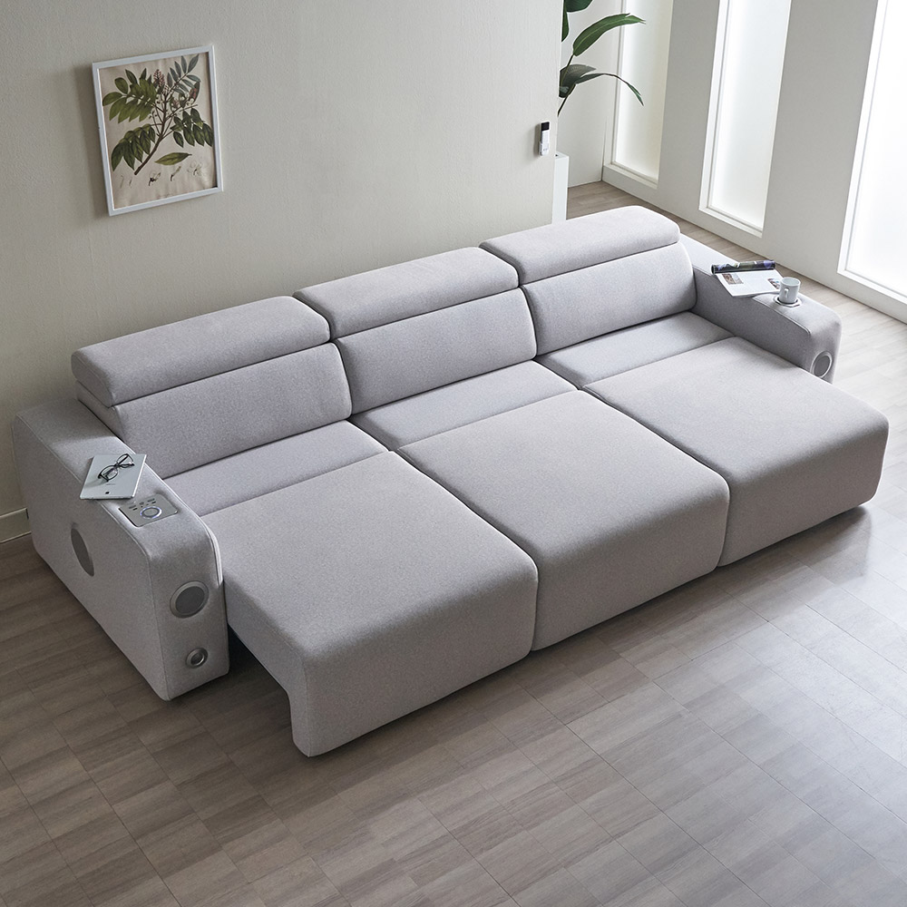 에보니아 알렉스 전동 슬라이딩 확장형 4인용쇼파 아쿠아스웨이드 (리클라이너 모션소파/고급형/스피커) 