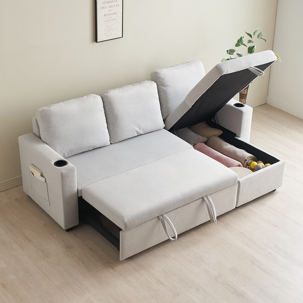 에보니아 이지백 수납형 카우치 소파베드 3인용 확장형 아쿠아스웨이드텍스(좌/우 선택) 