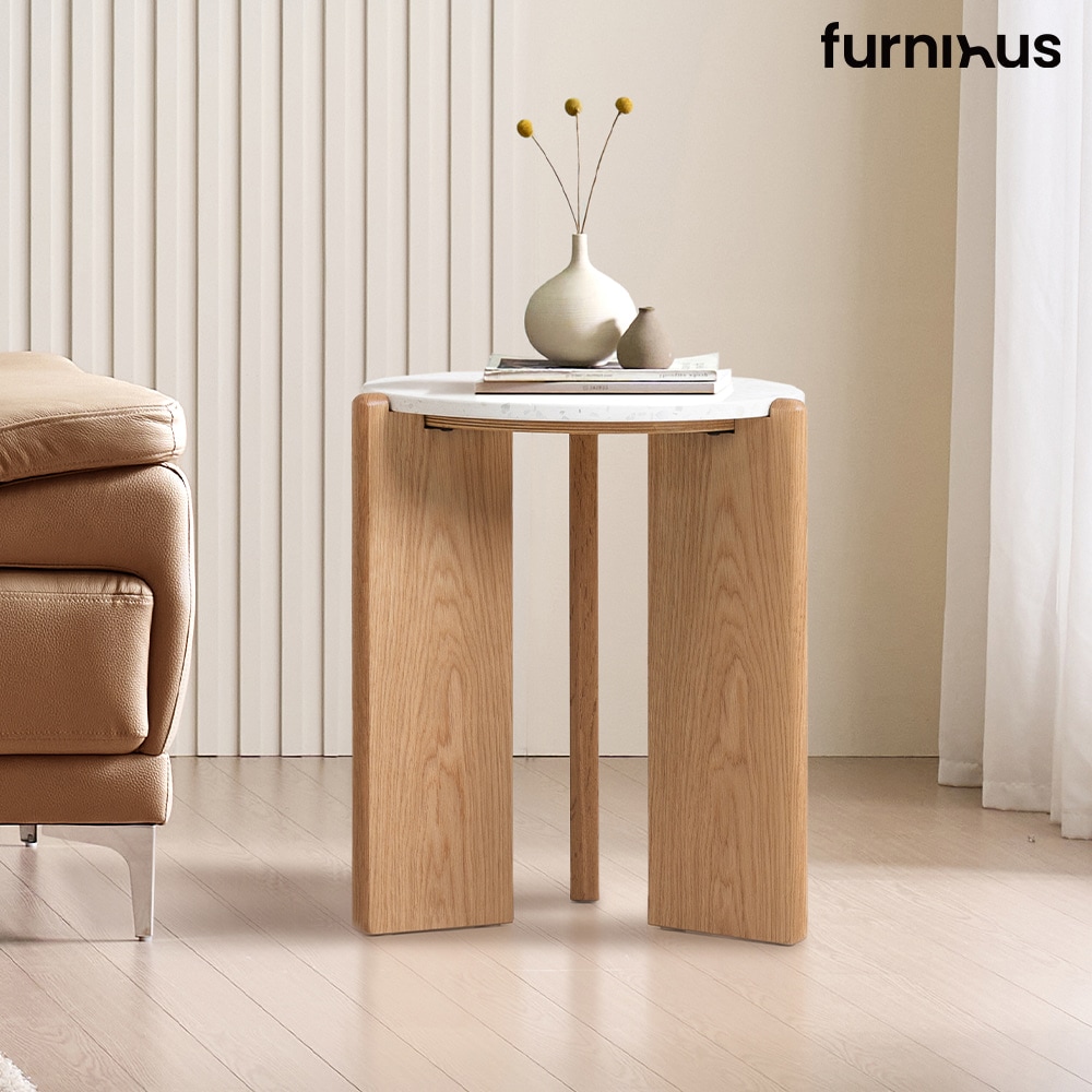 [신상품] 퍼니인어스 샤틴 원형 테라조 오크 원목 사이드 테이블