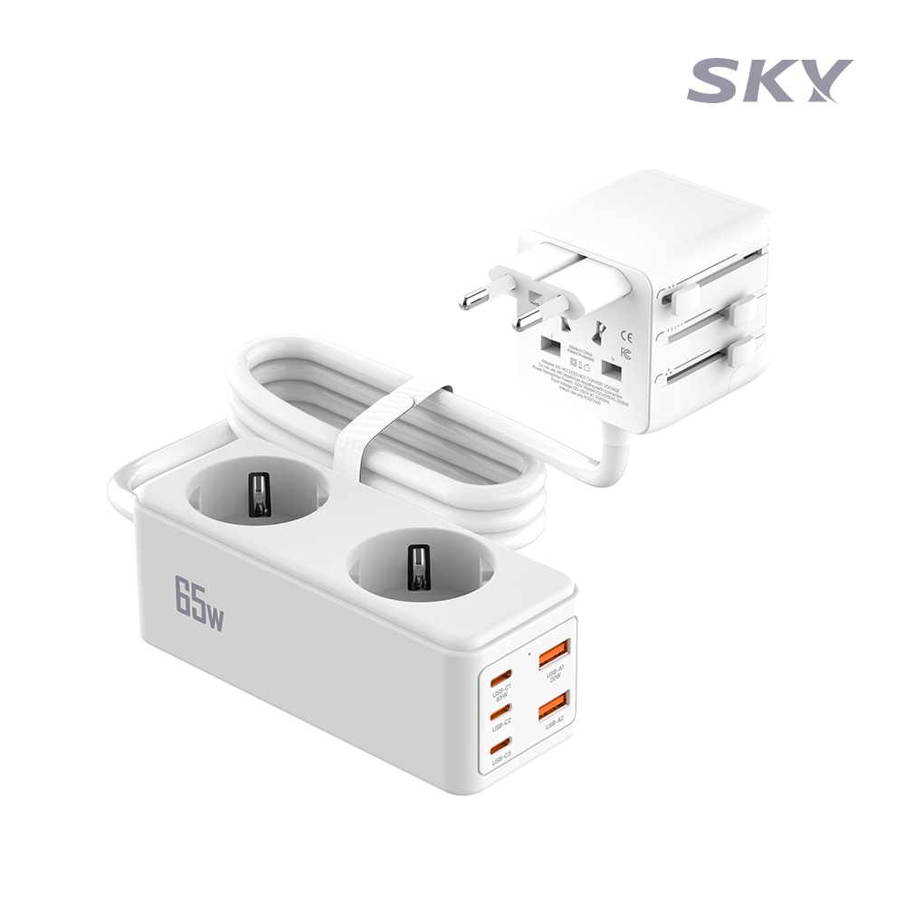 스카이 필 글로벌 GAN 65W 7in1 고속 충전기 3250W 멀티탭 화이트