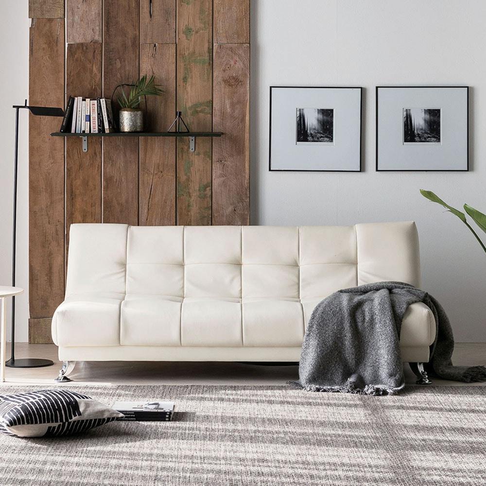 [신상품] 룩스퍼니처 레디 아이보리 인조가죽 소파베드 각도조절 3인쇼파