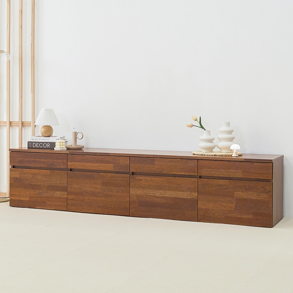 슈퍼홈 로자 멀바우 TV다이 원목 도어 낮은 거실장 2000(기본형) 