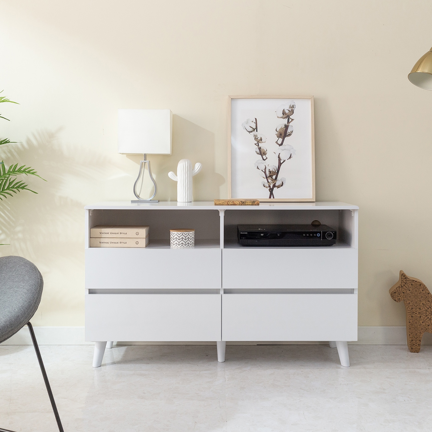 모로가구 나르 1180 오픈 3단 높은 거실장 서랍장 TV거실장