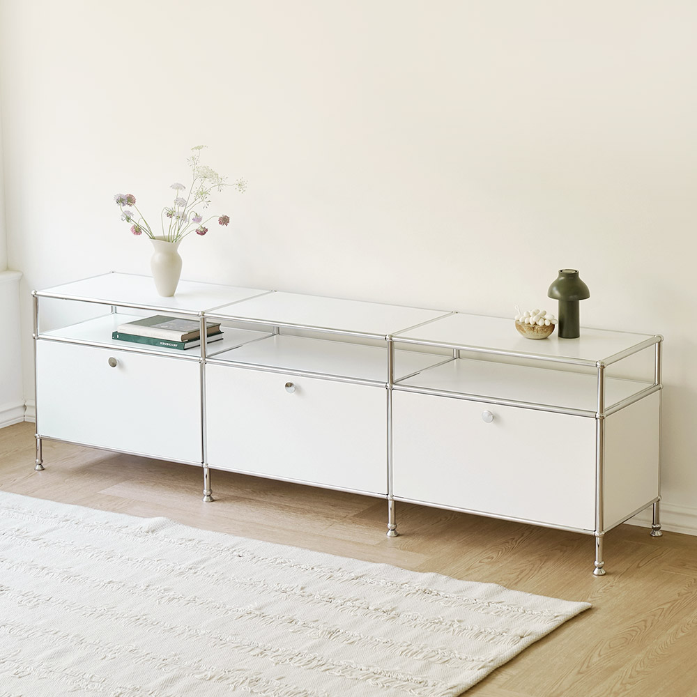 아씨방가구 바인 미드센츄리 2단 높은 모듈 수납 TV 거실장 2200 